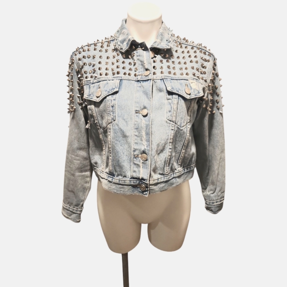 Azalea Wang Distressed Grungestar Studded Denim Jacket